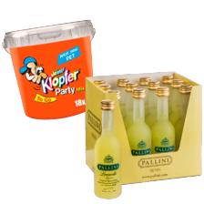 Kleiner Klopfer emmer à 18 flesjes
of Pallini limoncello pak à 12 flesjes